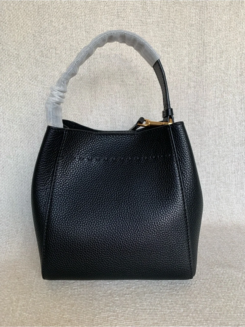 Tory Burch Mcgraw Black Pebbled Leather Small Bucket Tote Bag + Bi-fold Wallet